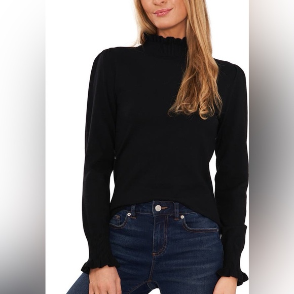 CeCe Sweaters - CeCe Ruffle Mock Neck Sweater -small